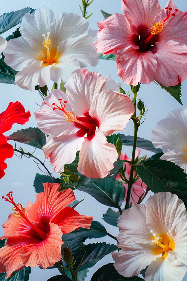 木槿花清新夏季摄影图