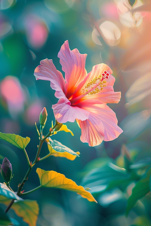 木槿花彩色夏天摄影图