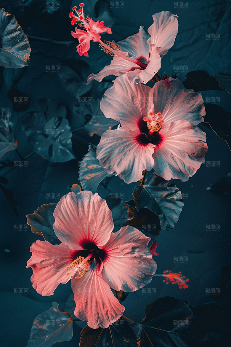 木槿花花朵唯美摄影图