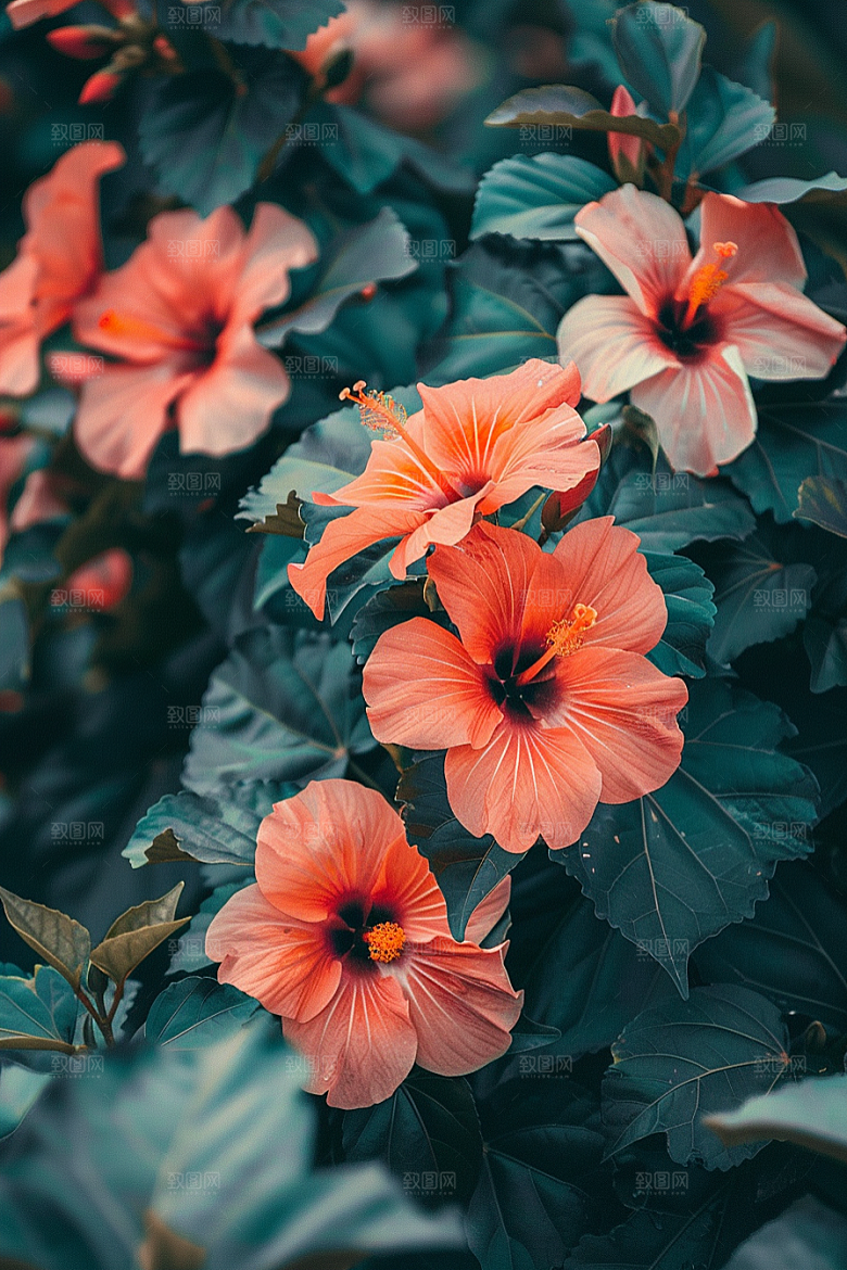 木槿花花朵彩色摄影图