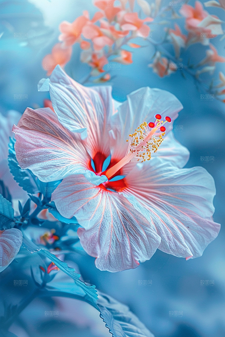 木槿花清新夏季摄影图