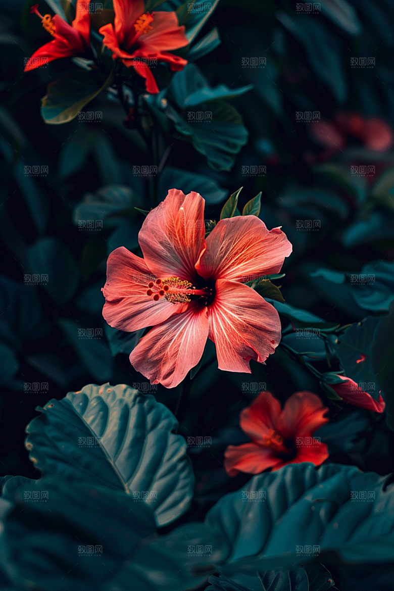 木槿花植物唯美摄影图