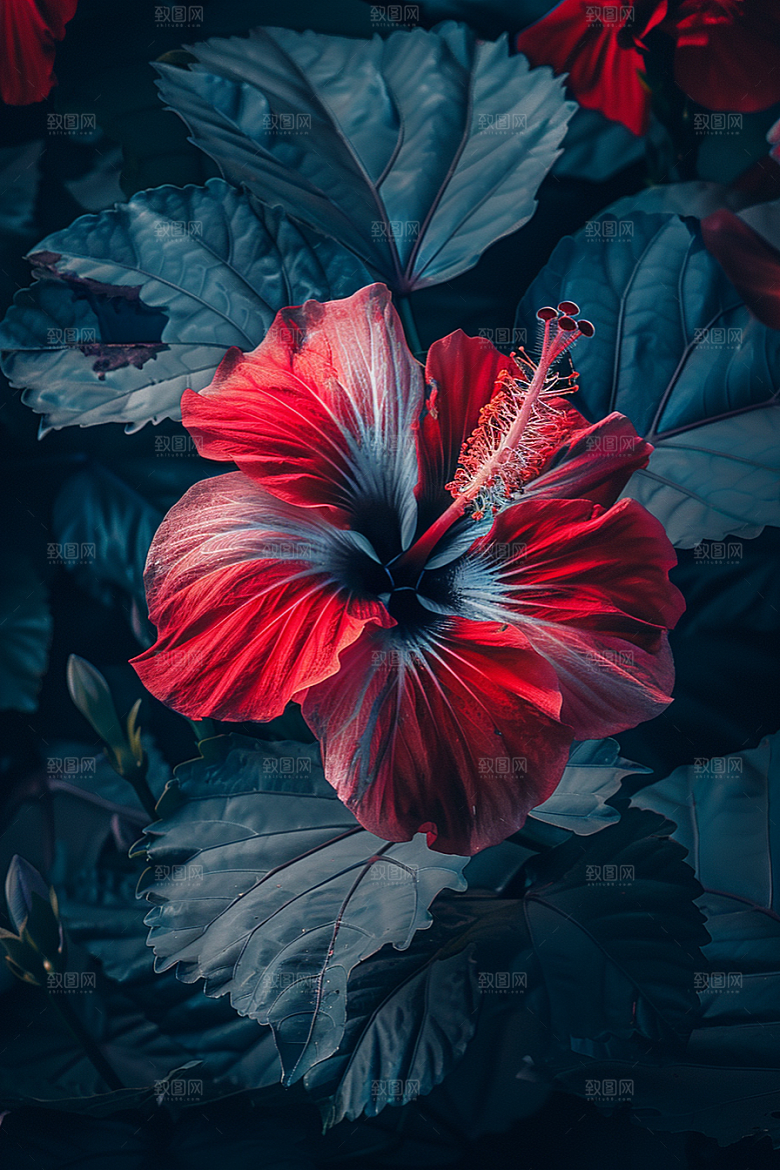 木槿花彩色花朵摄影图
