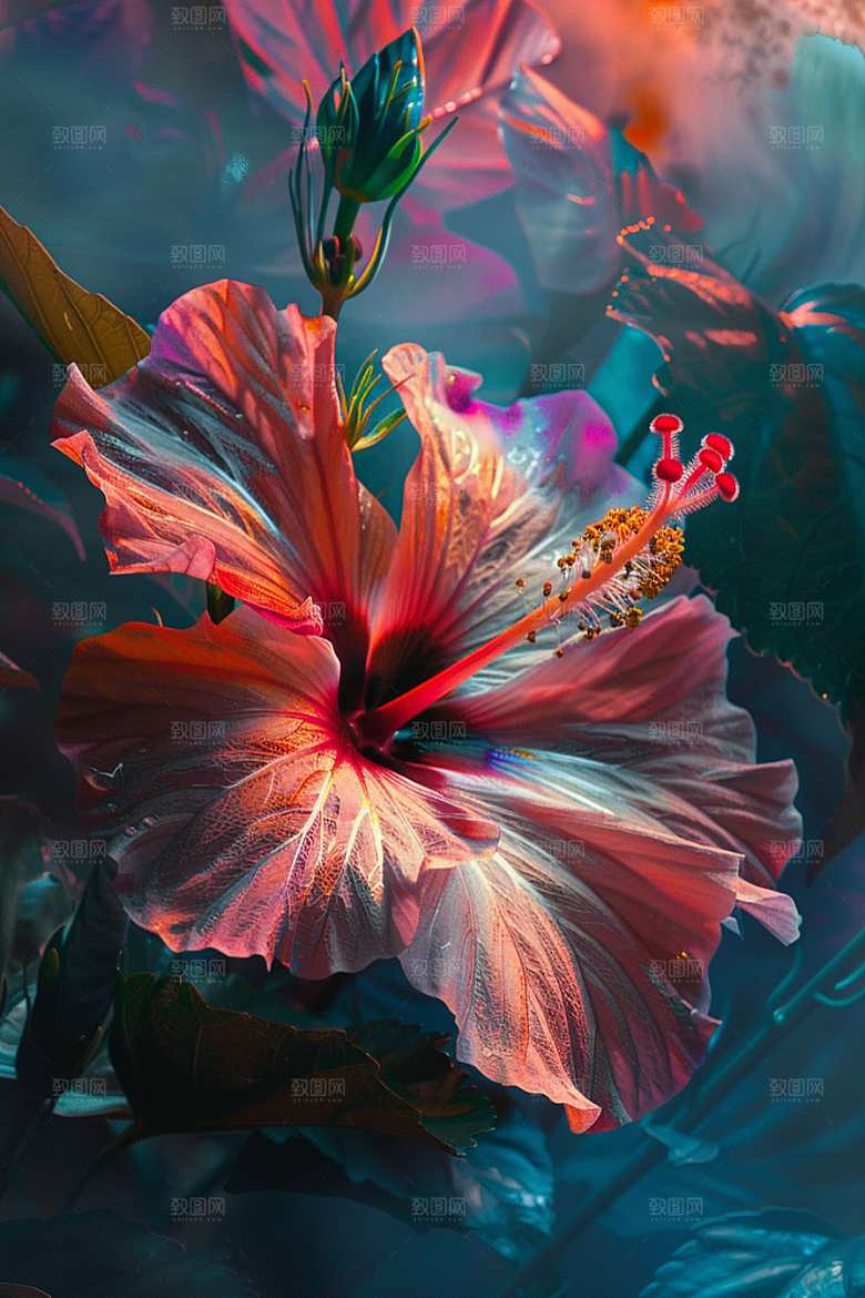 木槿花清新夏季摄影图