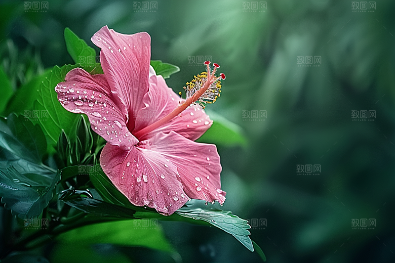 木槿花清新夏天摄影图