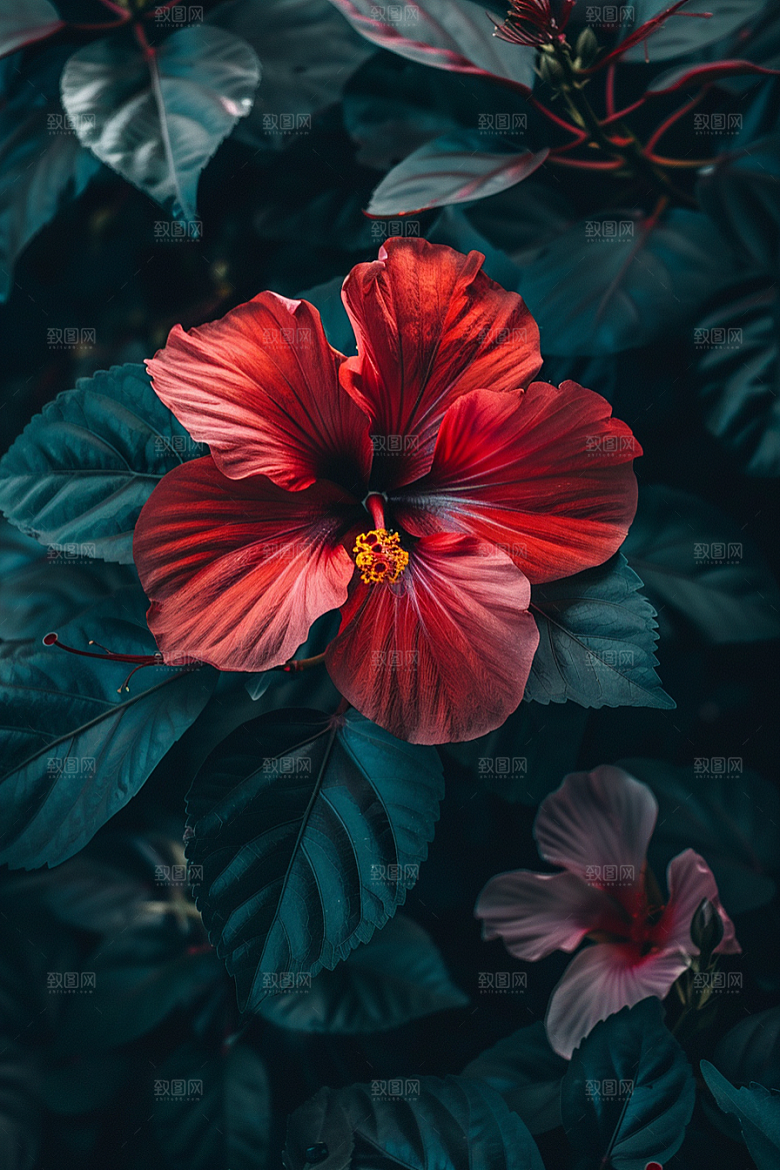 木槿花夏季花卉摄影图