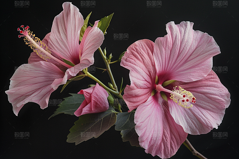 木槿花彩色植物摄影图