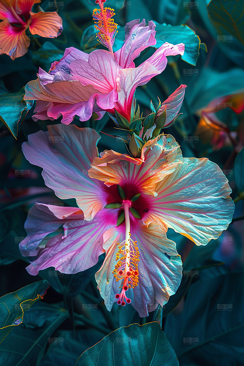 木槿花植物夏天摄影图