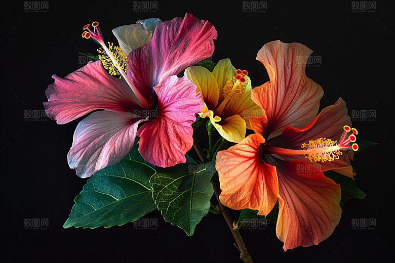 木槿花夏天彩色摄影图