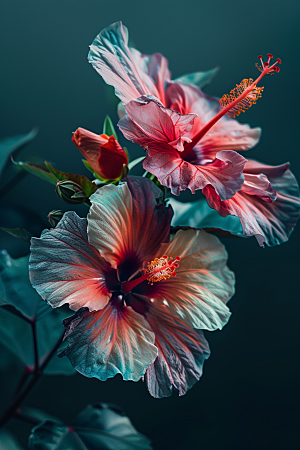 木槿花彩色花卉摄影图