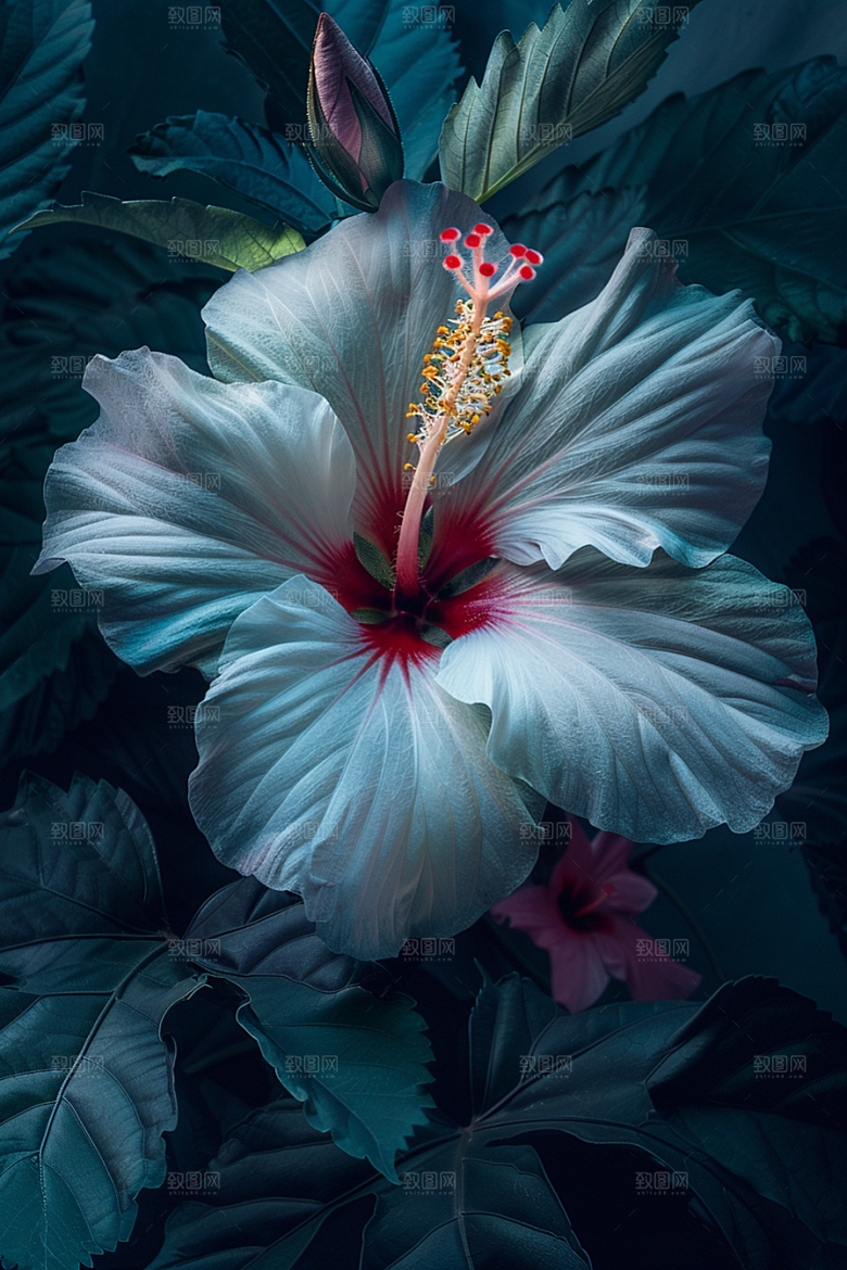 木槿花唯美彩色摄影图