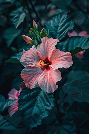 木槿花清新彩色摄影图