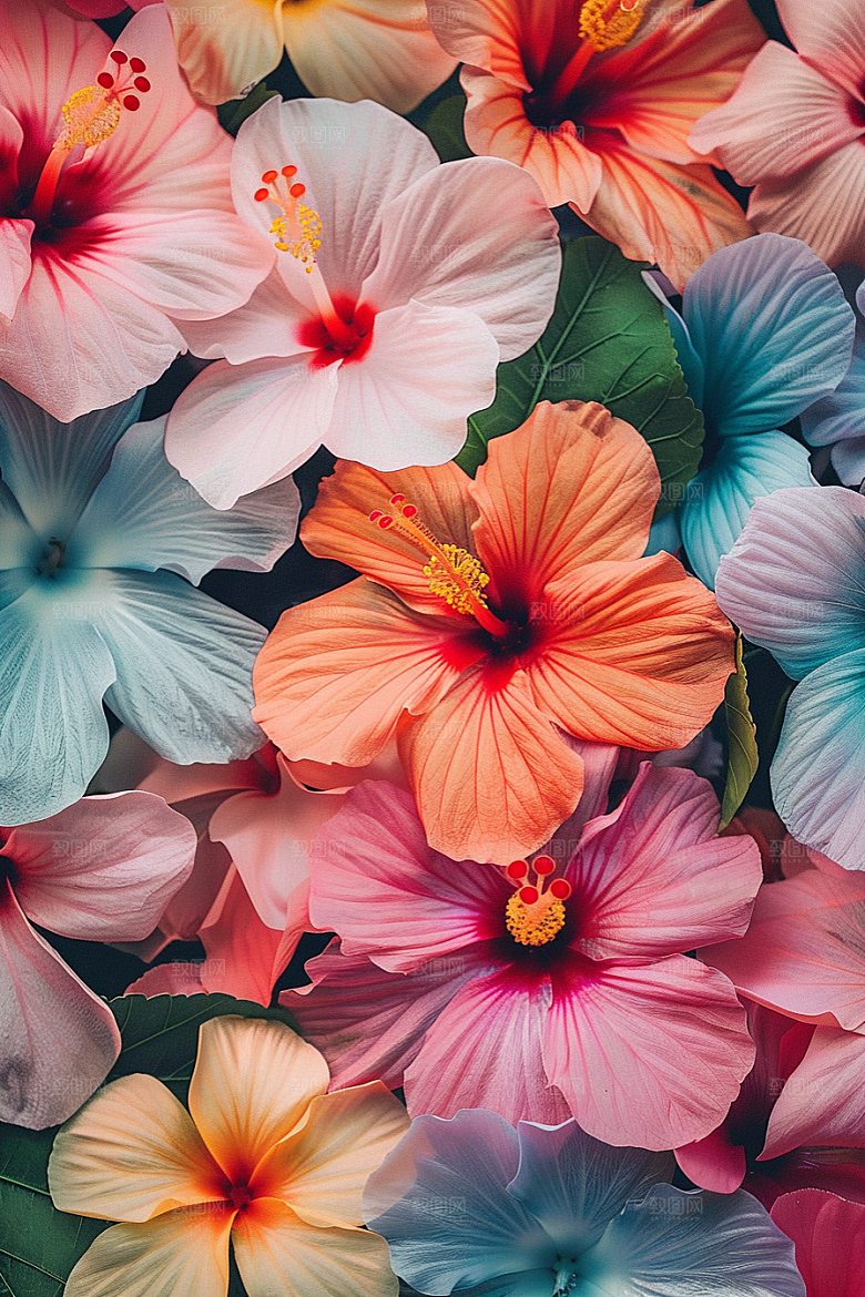 木槿花清新夏季摄影图