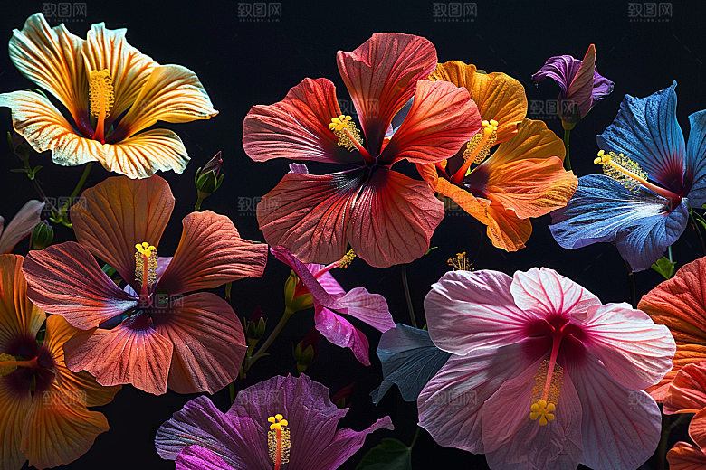 木槿花彩色夏天摄影图