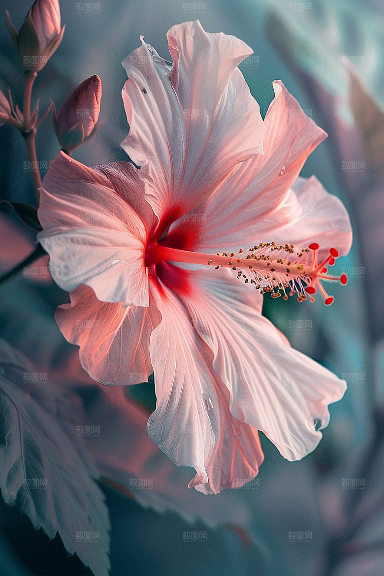 木槿花清新夏季摄影图