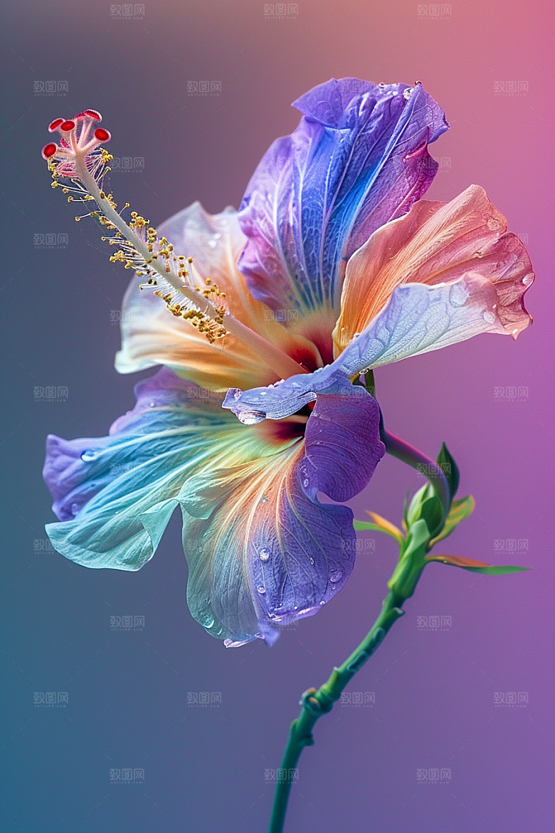 木槿花彩色植物摄影图