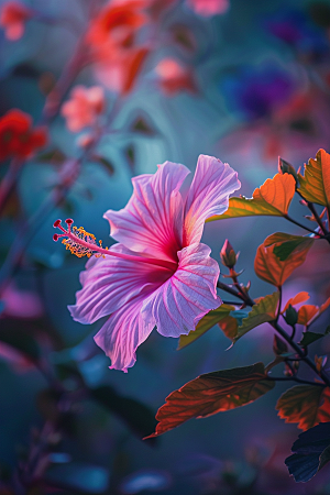 木槿花彩色自然摄影图