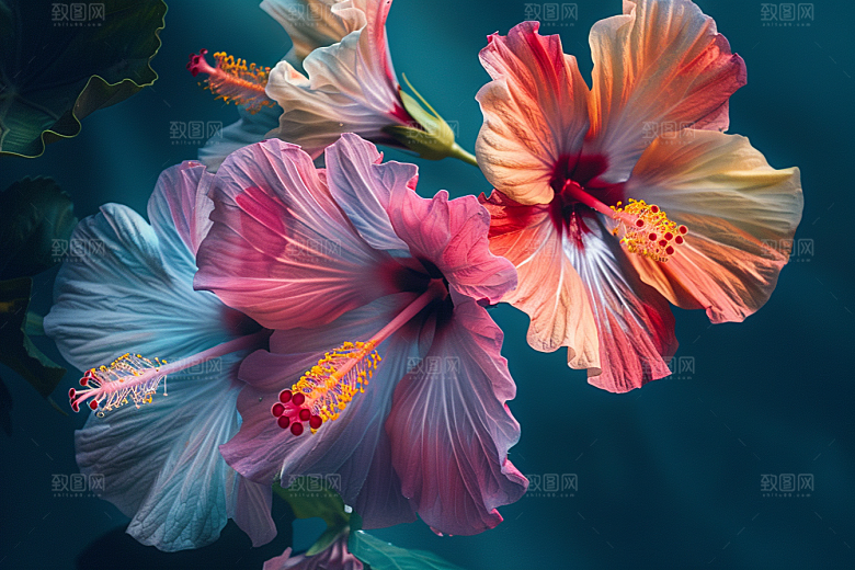 木槿花彩色自然摄影图