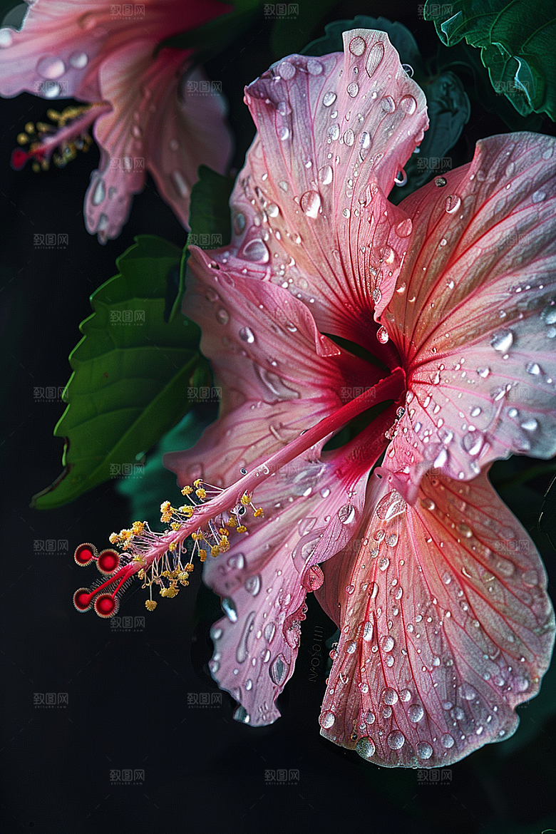 木槿花彩色花朵摄影图