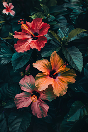 木槿花彩色清新摄影图
