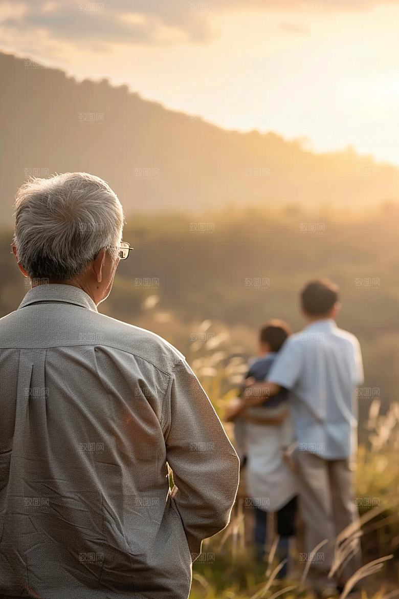 老人目送孩子离家留守老人亲情摄影图