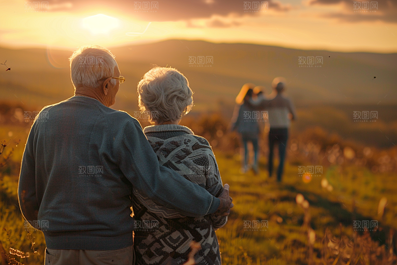 老人目送孩子离家家庭暖色摄影图