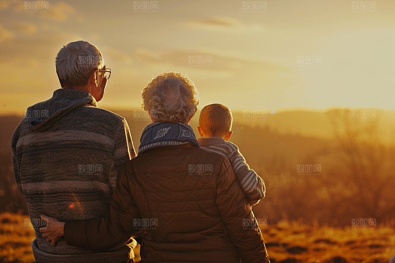 老人目送孩子离家温暖家庭摄影图