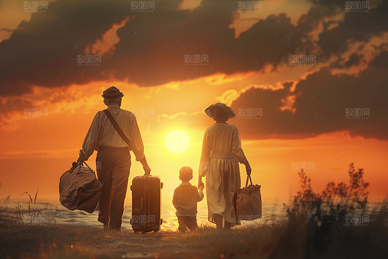 老人目送孩子离家背景亲情摄影图