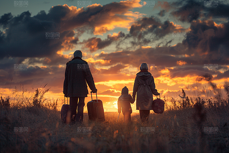 老人目送孩子离家留守老人夕阳红摄影图