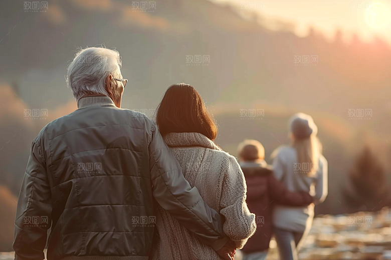 老人目送孩子离家高清温馨摄影图