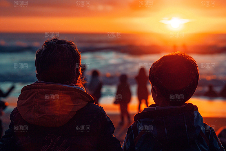 老人目送孩子离家亲情夕阳红摄影图