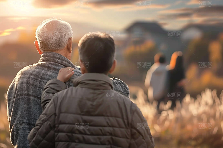 老人目送孩子离家留守老人高清摄影图