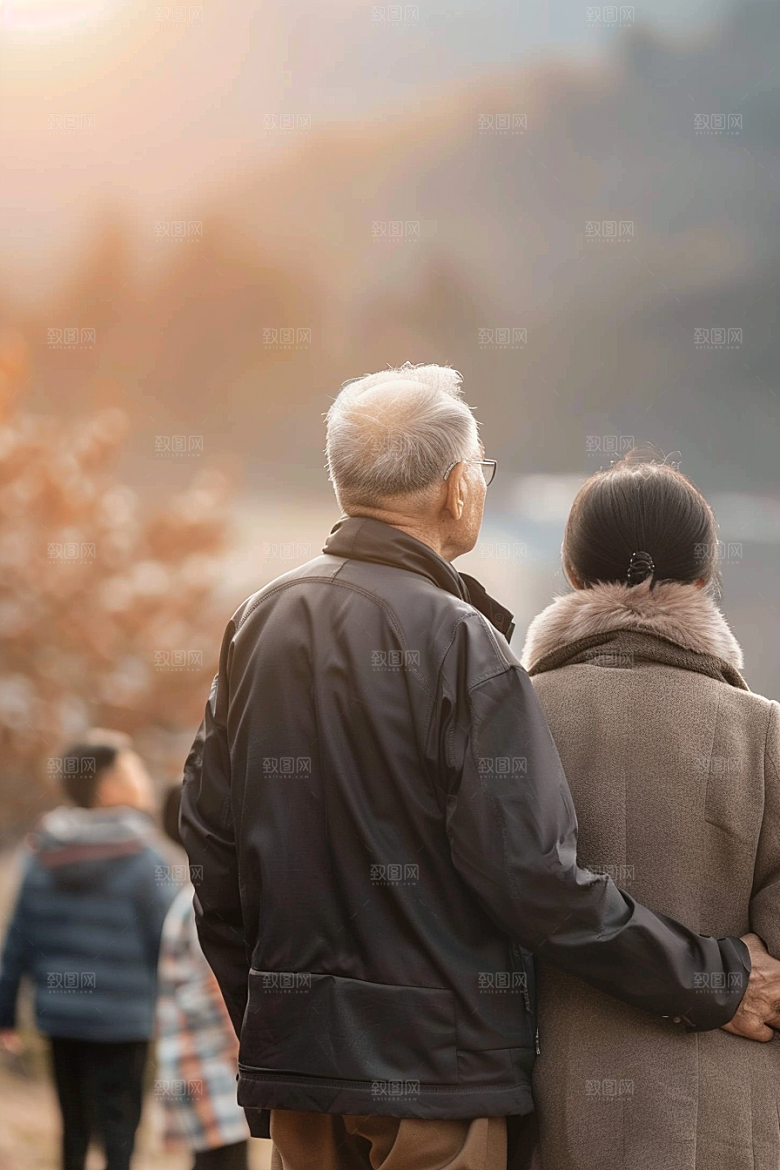 老人目送孩子离家背景家人摄影图