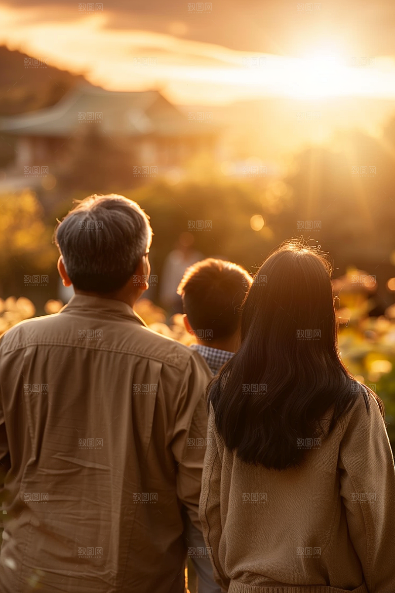老人目送孩子离家家人远行摄影图