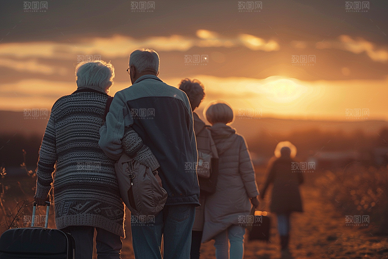 老人目送孩子离家亲情留守老人摄影图