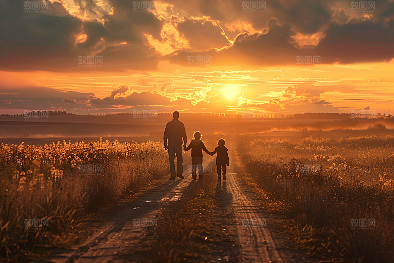 老人目送孩子离家温馨夕阳红摄影图