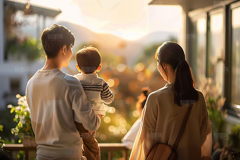 老人目送孩子离家亲情暖色摄影图