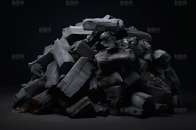 黑色木炭冬天炭火摄影图