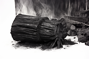 黑色木炭炭火取暖摄影图