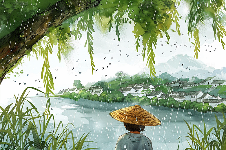 牧童骑牛清明节高清插画