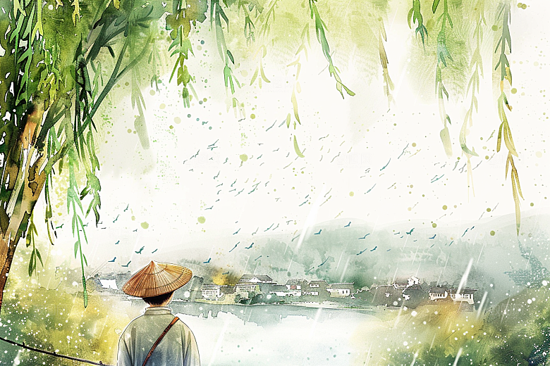 牧童骑牛艺术清明节插画