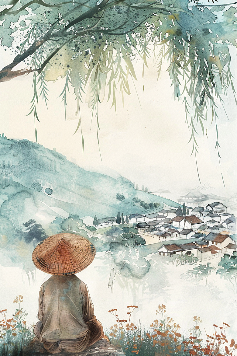 牧童骑牛高清艺术插画