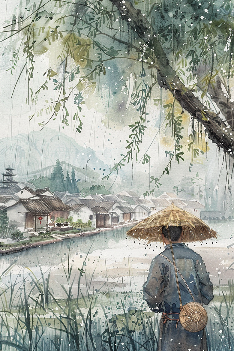 牧童骑牛艺术手绘插画