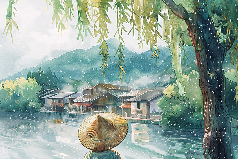 牧童骑牛吹笛艺术插画