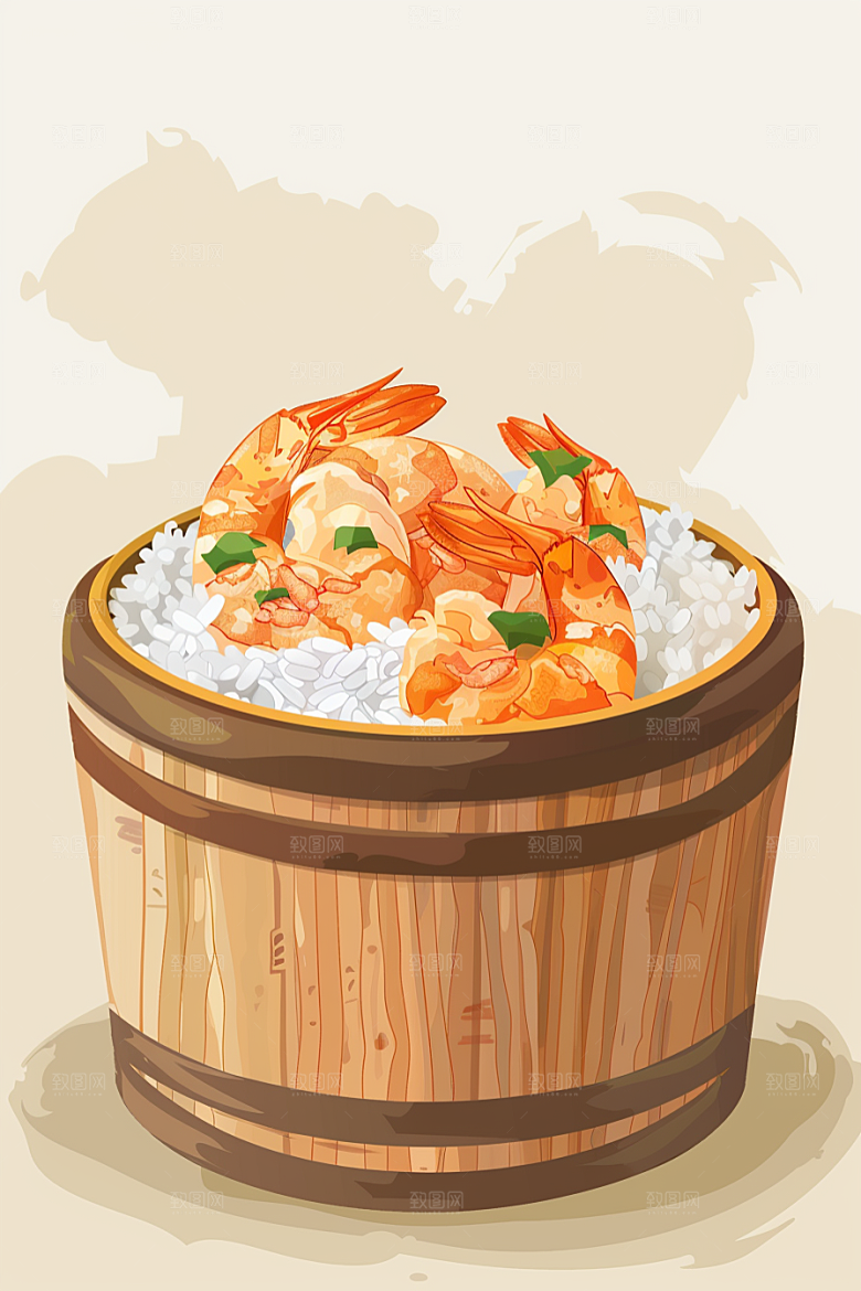 木桶饭美食主食插画