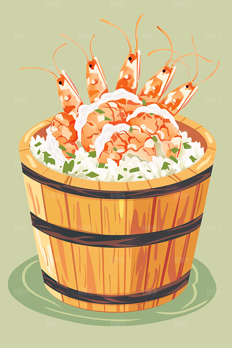 木桶饭手绘高清插画