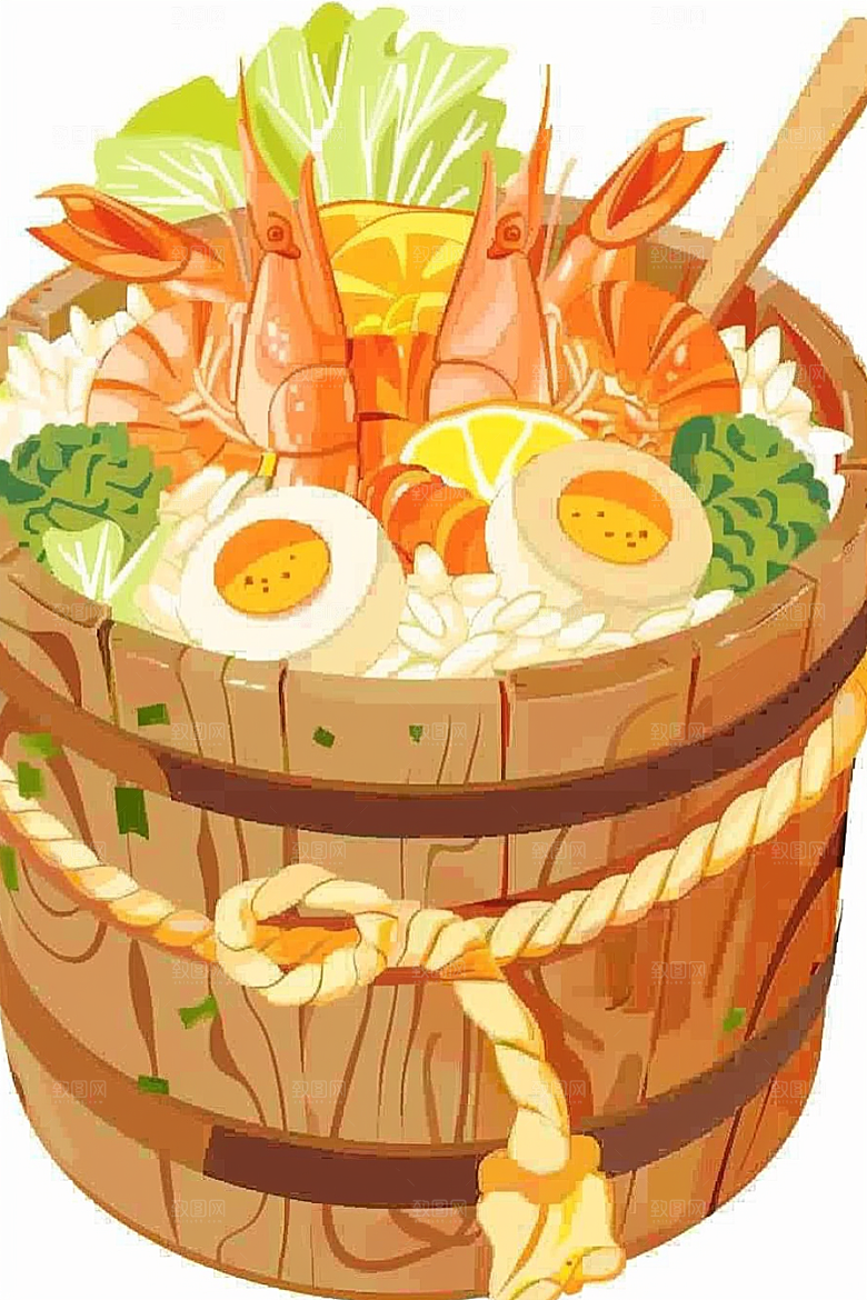 木桶饭美食拌饭插画
