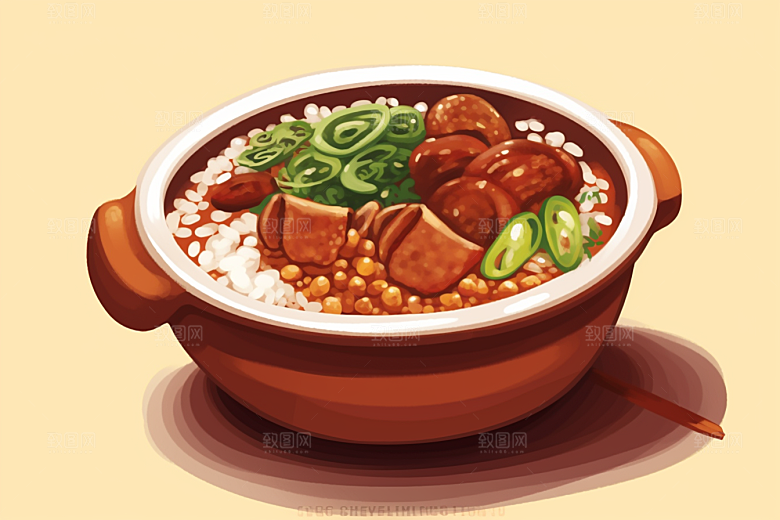 木桶饭高清热气腾腾插画