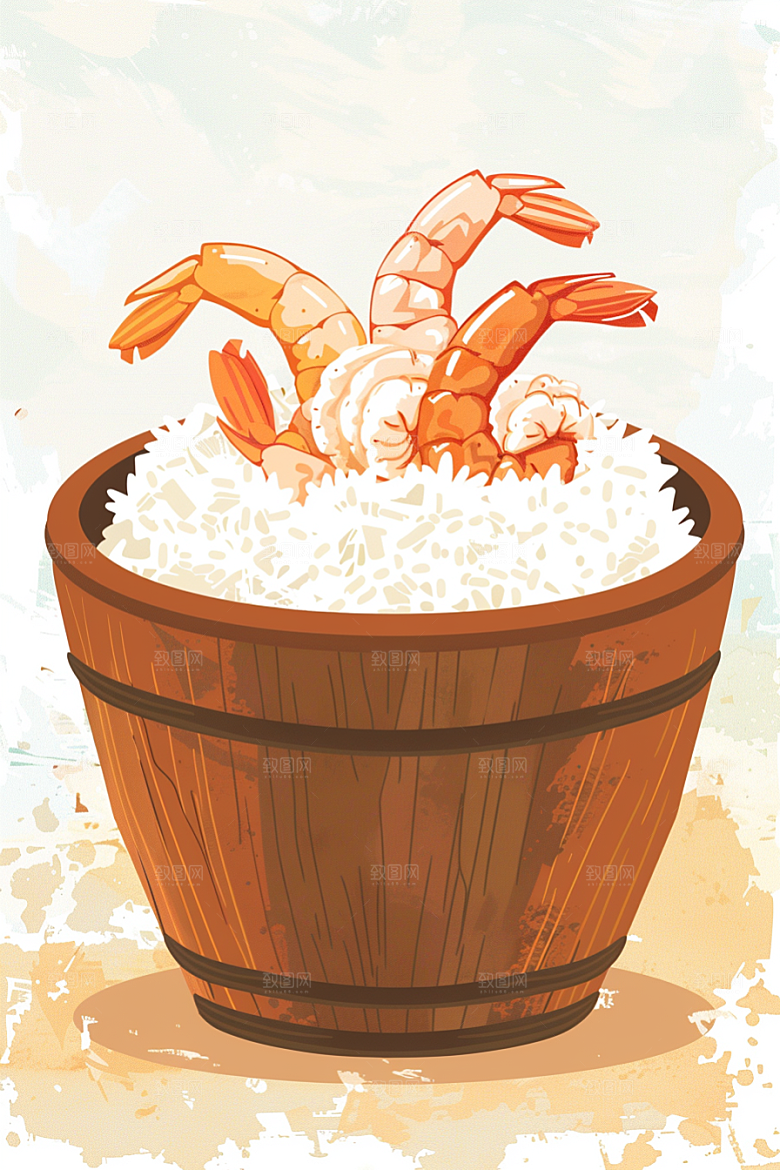 木桶饭热气腾腾高清插画
