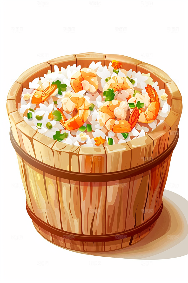 木桶饭美食地方特色插画